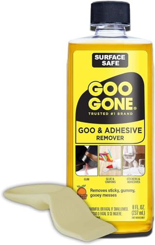 Goo Gone Original Liquid - 8 Ounce - Surface Safe Adhesive Remover Safely Removes Stickers Labels Decals Residue Tape Chewing Gum Grease Tar Crayon Glue