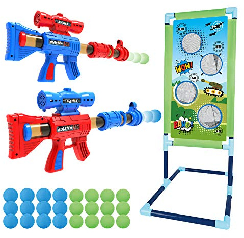 SpringFlower Shooting Game Toy for 5 6 7 8 9 10+ Years Olds Boys,2pk Foam Ball Popper Air Toy Guns with Standing Shooting Target,24 Foam Balls, for Kids