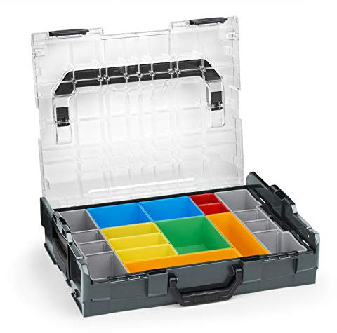 Sortimo Bosch Werkzeugkoffer L BOXX 102 anthrazit Deckel transparent mit Insetboxen-Set H3 Sortierboxen für Kleinteile | ideale Schrauben Aufbewahrung Kleinteilemagazin Alternative