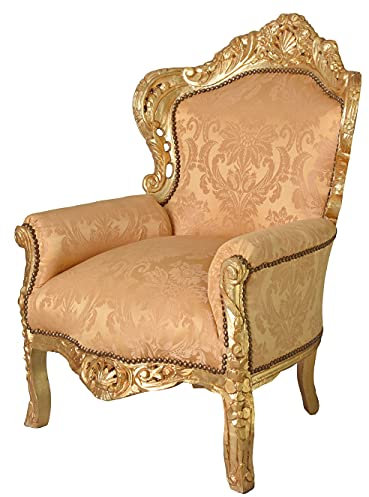 PALAZZO INT Barock Sessel „Chateau de Versailles“ | XXL Armlehnsessel 116 cm | Vergoldeter Holzrahmen, geschnitzt, mit extravagantem Bezug | Prunkvoller Barocksessel im Schlossstil