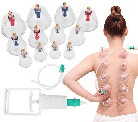 Set di terapia per coppettazione da 12 tazze, set per terapia con coppettazione cinese con pompa, set di strumenti per massaggio alla schiena a coppa per alleviare la fatica