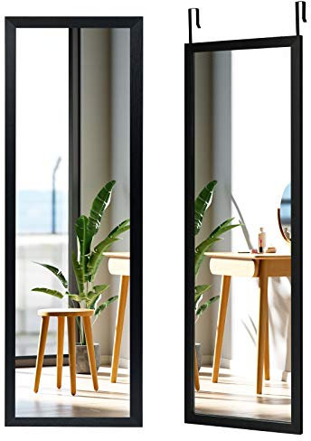 RELAX4LIFE Rechteckiger Wandspiegel, Türspiegel mit Holzrahmen, Hängespiegel mit Höhenverstellbaren Hängehaken, Ankleidespiegel für Schlafzimmer Wohnzimmer Eingangsbereich Diele Flur (Schwarz)