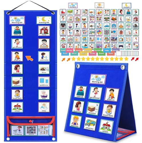 Visual Timetable for Kids with 124 PECS Cards, Now and Next Board Autistic | Daily Weekly Routine Chart ADHD ASD Autism Learning Materials | Toodler Children Planning Board for School, Classroom, Home