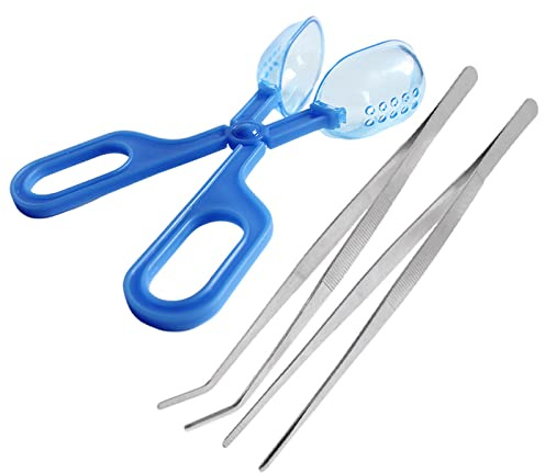 Yoogeer Pinza per alimentazione 3 in 1 per rettili, pinza per cricket e insetti, accessori per la pulizia e 2 pinzette per rettili, ricci, criceti, lucertola, drago barbuto ragno (blu)