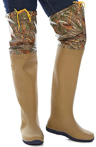 HWBZSZY Wathosen für Herren und Damen 60 cm Hoch für Outdoor-Sportarten Mehrzweck-Regengummistiefel wasserdichte und Atmungsaktive Angelhose rutschfeste Jagdstiefel, Größe 37–45,Beige,41 EU