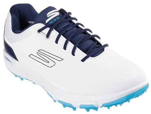 Skechers Go Golf Men's Pro 6 Waterproof Golf Shoe Trainers, White Navy Blue Without Spikes, 11 UK