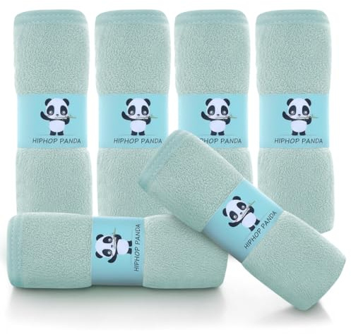 HIPHOP PANDA Baby Wash Clothes, Rayon Made from Bamboo - 2 Layer Ultra Soft Absorbent Washcloths for Boy - Newborn Face Towel - Makeup Remove Washcloths for Delicate Skin - (Green, 6 Pack)