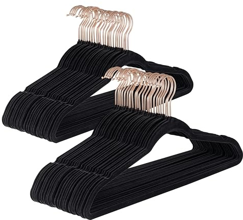 Baroni Home Grucce Velluto 50 pezzi, Grucce Appendiabiti 44,5 cm, Salvaspazio con Superfice Antiscivolo Design, Capacità di Carico Elevata, per Cappotti Camicie Vestiti, Nero
