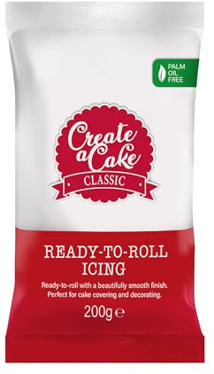 Create A Cake Ready To Roll Icing | White Fondant Icing | Palm Free Sugar Paste For Cake Decorating, Cupcakes, Cookies, Cakes - 200g