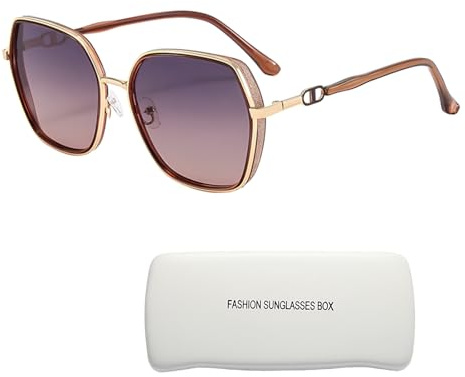 YAVO-EU Gafas de Sol Mujer Polarizadas Vintage Protección UV400 Gafas de Sol de Gran Tamaño moda Sombras de Damas de Gran Tamaño para Conducir Viajes (Tea gold frames/tea gray lenses)