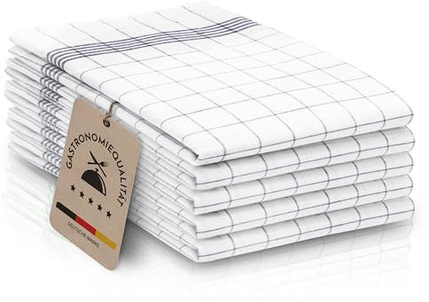 ZOLLNER Juego de 5 paños de Cocina de algodón de 50x70 cm - Muy absorbentes y duraderos - Lavables hasta 95 °C - a Cuadros Grises y Blancos - Calidad gastronómica - Oeko Tex®