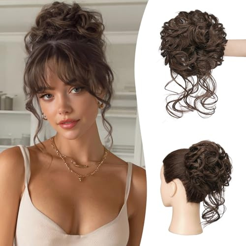Sofeiyan Chignon Capelli Finti con Elastico, Ondulato Chignon Finto per Capelli Sintetica Coda di Cavallo Posticci per Capelli Spessi Updo per Donne, 50g Castano Scuro e Castano Chiaro