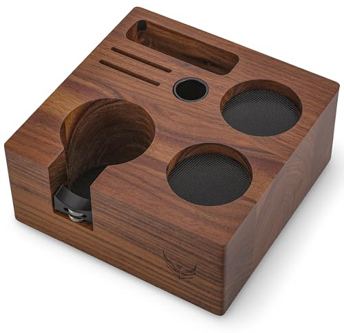KNODOS 58mm Tamper Station V3 Walnut Portafilter Holder Compact Espresso Organizer with Multi Accessory Storage Espresso Machine Accessories for Coffee Bar