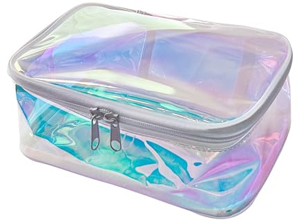 TotePrint Trousse de maquillage arc-en-ciel grande capacité - Sac de rangement transparent - Trousse de toilette portable avec fermeture éclair - Trousse de maquillage étanche - Cadeau de cosmétiques