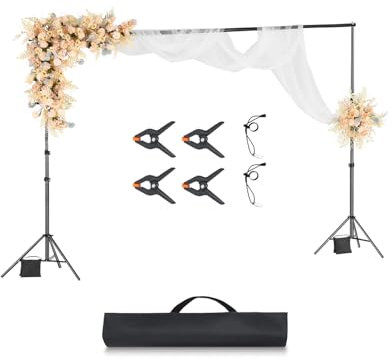 VEVOR Support Toile de Fond 298 x 300 cm, Kit Support Fond Photo Réglable, en Acier au Carbone, Portable, avec 4 Barres Transversales, pour Écran de Projection Mariage Studio Photographie Exposition