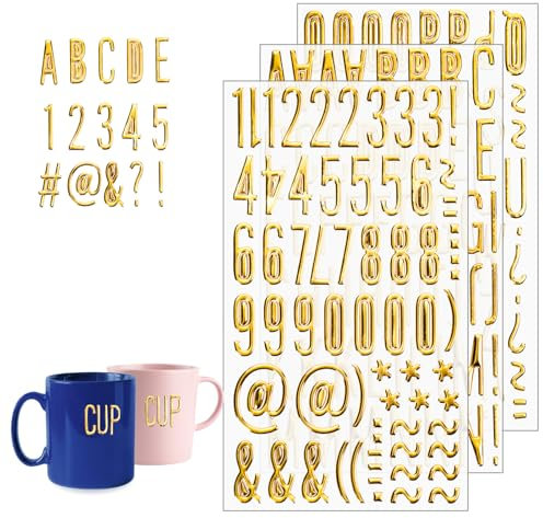 ALULU 3 Blätter Buchstaben Aufkleber Gold, Groß Klebebuchstaben, Zahlen und Symbolen Aufkleber für DIY Scrapbook Kunsthandwerk Karte Grußkarte