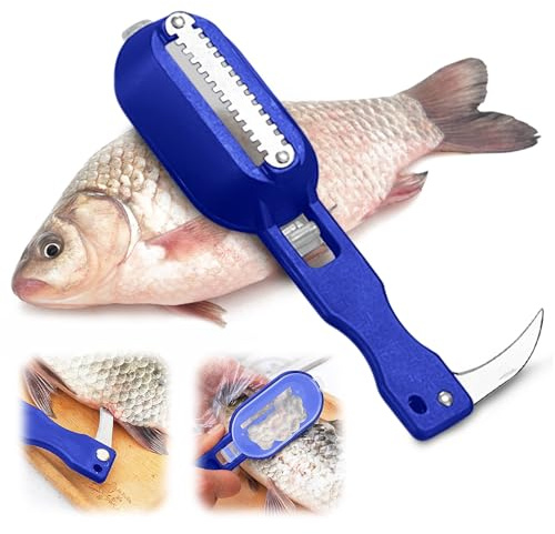 2 in 1 Fish Descaler Tool for Kitchen, Plastic Fish Scaler Remover Tool Scale Remover Cleaner (Blue)