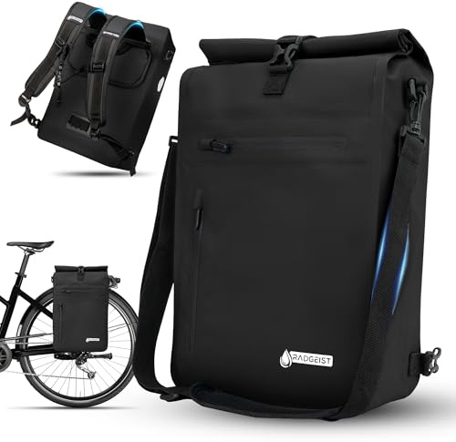 Hjulväska 3-i-1 cykelväska för bagagehållare – bagagehållarväska vattentät, extra robust med snabb upphängning – cykelväska, ryggsäck (20 liter) – cykelryggsäck (svart)