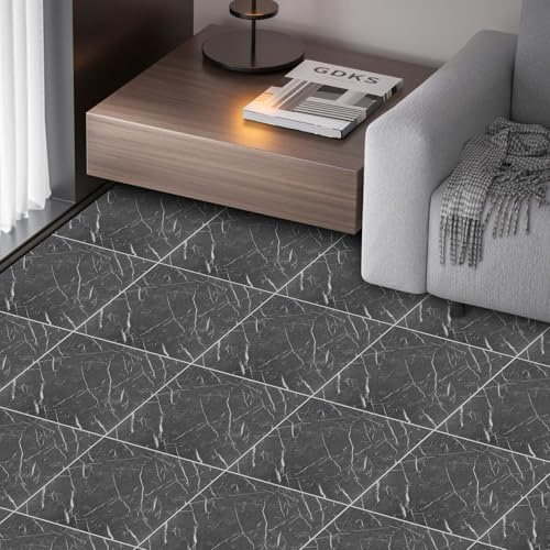 40pcs Vinyl Flooring, 30x30cm Peel & Stick Floor Tiles, Self Adhesive PVC Flooring Plank with Luxe Marble Effect, Floor Tiles Self Adhesive 1.5mm Thick Waterproof for Kitchen (Black and White Marble)