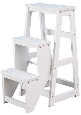 FBJAMZ Taburete de Alta Resistencia Escalera de Madera de 2 escalones Silla Plegable portátil Silla de Escalera para el hogar Taburete ensanchado de Escalera de Tijera (Blanco)