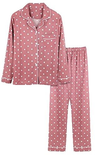 fleece pyjamas women, Pyjamas For Women Loungewear Set Long Sleeve Button Down Nightwear 2 Piece Sleepwear Pockets Ladies Loose Fit PJs Fall Winter Lounges Wear Sets Outfits