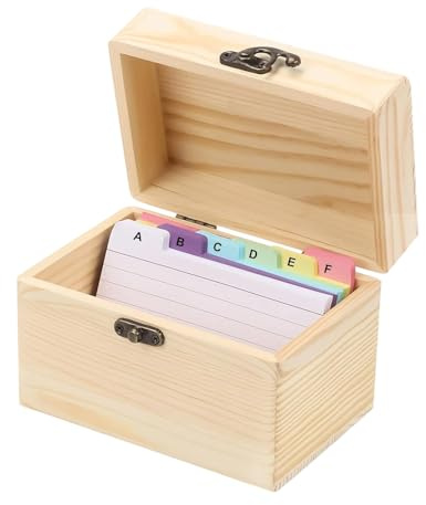 Nubamzy Scatola portaoggetti per schede di memoria | Scatola in legno per schede flash, organizer per file e biglietti con divisori per appunti, flashcard, cartoline, ricette, buste, casa, ufficio