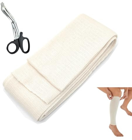 Premium Elastic Tubular Compression Bandage Size D Stockinette, 3 inches x 10 Feet. Reusable Elastic Bandage Sleeve Wraps Plus One Pair of Medical Scissors