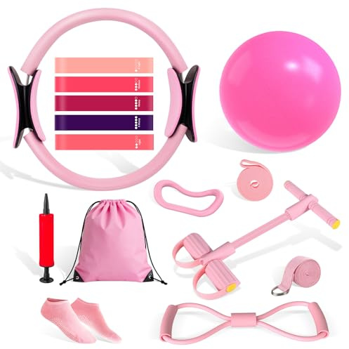 Pilates Kit for Women, 15-Piece Ultimate Pilates Set with Pink Pilates Ring, Ball, Resistance Bands & Essentials - Premium Home Workout Equipment for Full Body Sculpting & Toning, Beginner to Pros