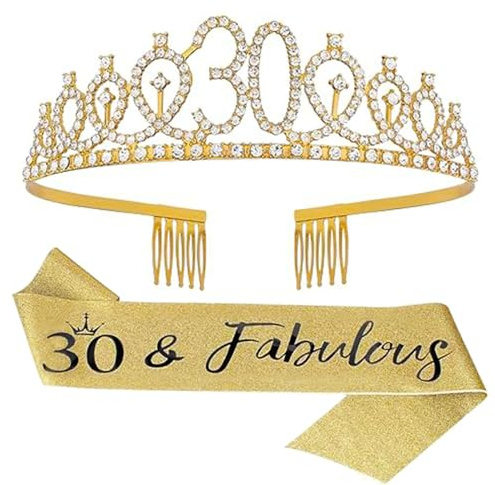 Couronne 30 Ans Anniversaire avec Écharpe – Tiare Happy 30th Birthday pour Femme, Accessoires et Décoration de Fête Anniversaire 30 Ans