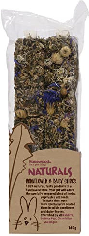 Rosewood Naturals Cornflower & Daisy Sticks, Small Animal Treat for Rabbits, Guinea Pigs, Chinchillas, Degus, Hamsters, Gerbils, Mice and Rats, 140g