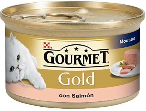 GOURMET Gold Mousse, Comida Húmeda para Gato Adulto, Mousse de Salmón, Pack de 24 Latas de 85 g