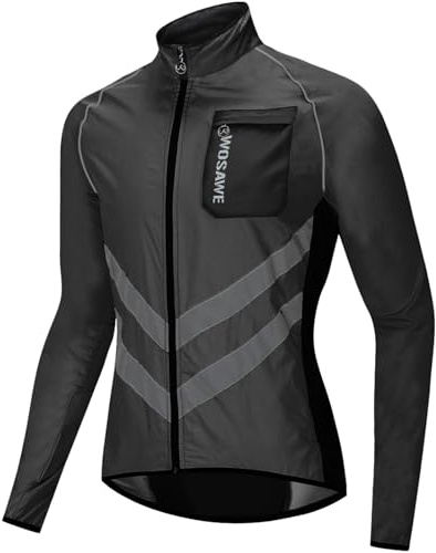 WOSAWE Chaquetas de ciclismo para hombre, chaleco,MTB Corriendo，Reflectante Transpirable，Ropa deportiva(Negro 2XL)