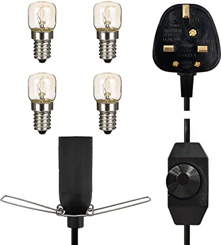 Haraqi Salt Lamp Cord with Dimmer Control +Safe Plug and 4 Bulbs (E14 Original Replacement),| Himalayan Salt lamp Replacement Spare Power Cord Cable