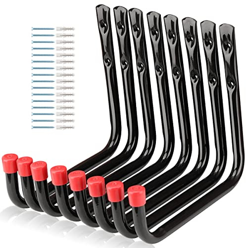 Naikozmo 8 Pack Wall Mount Storage Hooks, 9.6IN Garage Utility Hanger for Ladder, Hold Chairs, Garden Tool, Hose, Bike