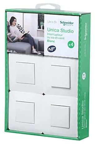 Schneider Interrupteurs VA-ET-VIENT,Blanc Unica, 10A, Lot de 4