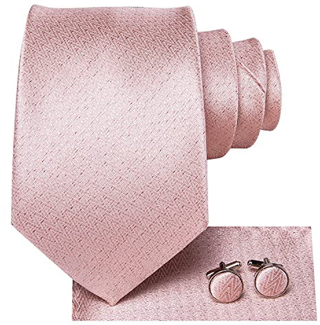 Hi-Tie Herren Krawatte Schwarz Paisley/Plaid/Streifen/Einfarbig Krawatten Set Einstecktuch Manschettenknöpfe Business Formal Hochzeit Meeting Geschenkbox,Hell-Pink