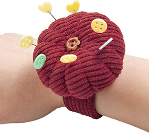Facyn- Soporte para muñeca, cojín para alfileres con forma calabaza, almohadillas aguja lindas portátiles con correa elástica ajustable para el acolchado, las necesidades