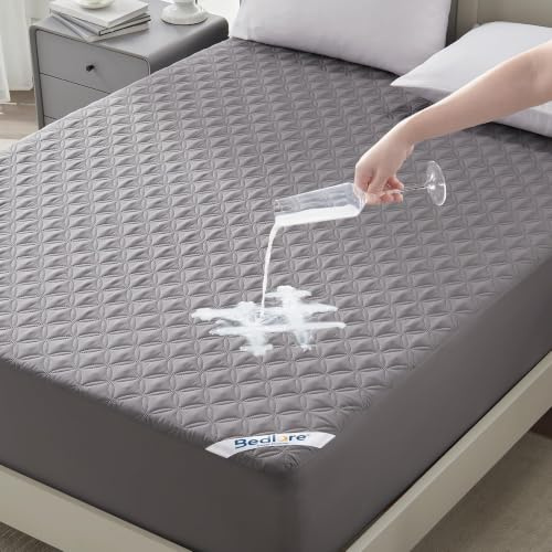 BEDLORE Waterproof Mattress Protector, Noiseless Full Size Mattress Pad with Deep Pocket Fitted Up to 6-15, Soft Dirt-Proof Double Mattress Cover for College Dorm(Gray)