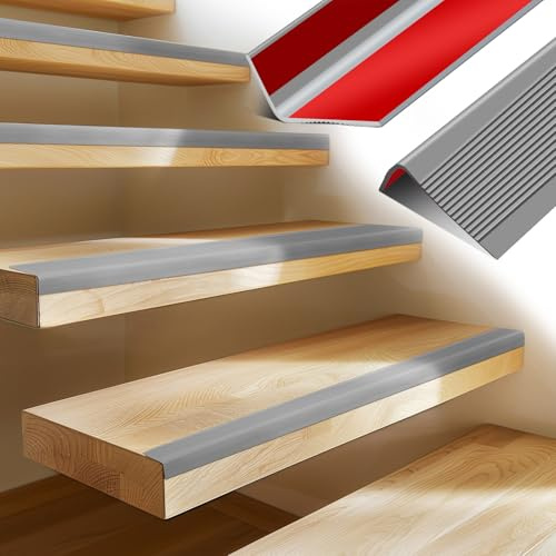 Sivak 6 Pcs 40'' Stair Nosing Self Adhesive Grey Stair Edge Protector Non Slip Stair Nose Molding Anti Slip Stair Edge Trim Waterproof Outdoor Indoor Staircases PVC Strips Staircase Step Treads