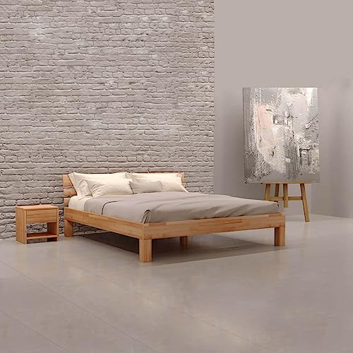 KROKWOOD Julia Solid Wood Bed - Durable FSC Certified Beech Wooden Bed Frame with Sturdy Headboard - Assembling Hardware Included (Small Double) 120 x 190 cm