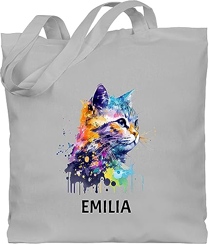 Baumwolltasche - Katze Cat Citten Katzen Cats Katzenlieberhaber - Unisize - Hellgrau - katzenliebhaber katzenmotiv name jutebeutel frauen katzenmotiven einkaufstasche tasche katzenliebhaberin