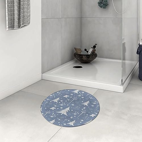 Badezimmerteppich rutschfest Weihnachtsthemen-Silhouetten von Fichten,Tannen,Beeren,Vögeln und Ebereschen Waschbar teppich rund Weich Flauschig Badteppich Weich Kurzflor Mikrofaser Badvorleger 60 cm