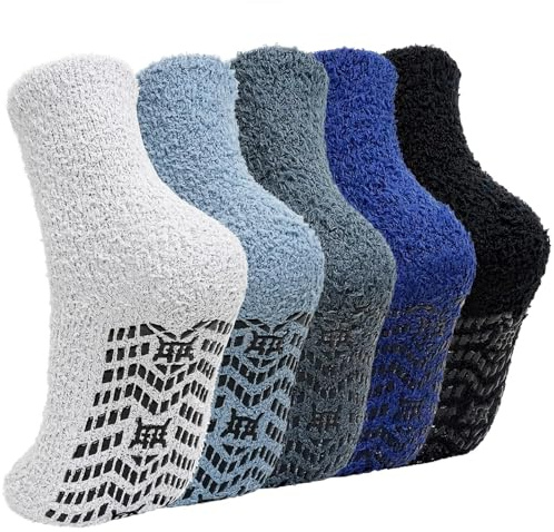 LOFIR Chaussettes Chaudes Antidérapantes pour Homme: Chaussettes Pilou Pilou pour Homme en Hiver - Chaussettes Polaire en Corail Thermique Épaisses et Fluffy 5 Paires 36-46