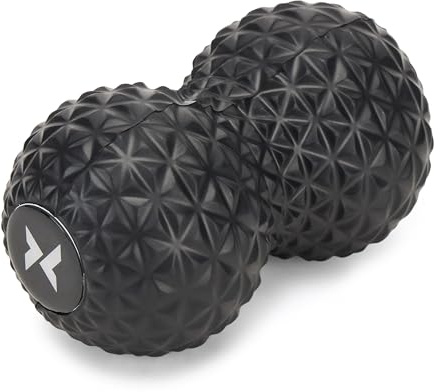 TREXO Double balle de massage de couleur noire 16 x 9 x 9 cm - Fabriquée en EVA flexible - Double balle de massage durable et légère avec surface antidérapante - Idéale pour le dos, la nuque et les