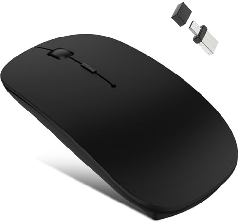 Azmall Mouse Wireless Bluetooth 5.2/3.0 + 2.4G USB-A/C – Ricaricabile USB-C, Click Silenzioso, 3 DPI (800/1200/1600), Jiggler Integrato – per iPad, MacBook, Laptop e PC Windows