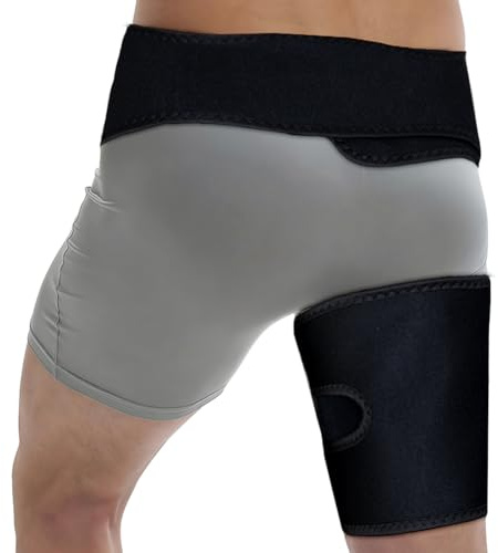Beugo Ljumskbandage Herr och Dam för Lår, Justerbar Kompressionslinda för Höft, Hamstring, Lår (L/XL, Svart)