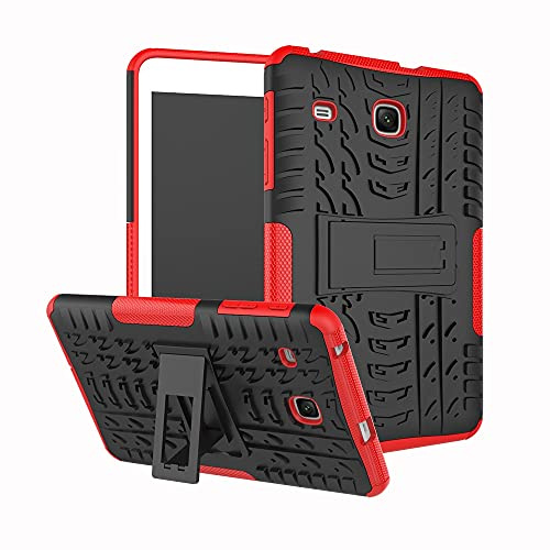 Tablettskydd Tablet Cover For Samsung Galaxy Tab E 8,0 tum 2017 / T377 T378 Däcktextur Shocksäker TPU + PC Skyddsväska med vikningshandtag(Rosso)