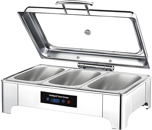 Chafing Dish Elektrisch, Edelstahl Speisewärmer Buffetwärmer Glasdeckel