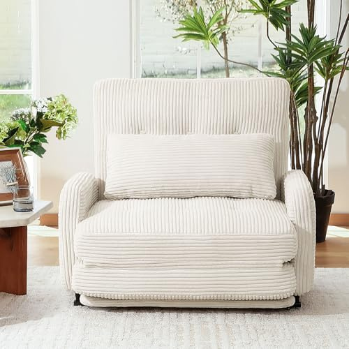 HomeMiYN Folding Sofa Bed Chair Adjustable Backrest with Pillow Floor Beige