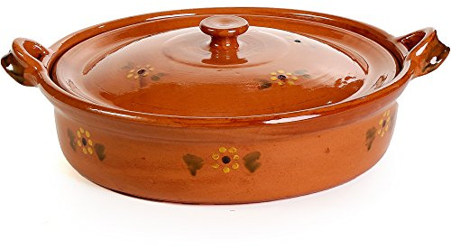 Ancient Cookware, Mexican Clay Flat Cazuela Pot, Large, 6 Quarts